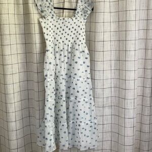 Hill House White and Blue Patterned Maxi Dress